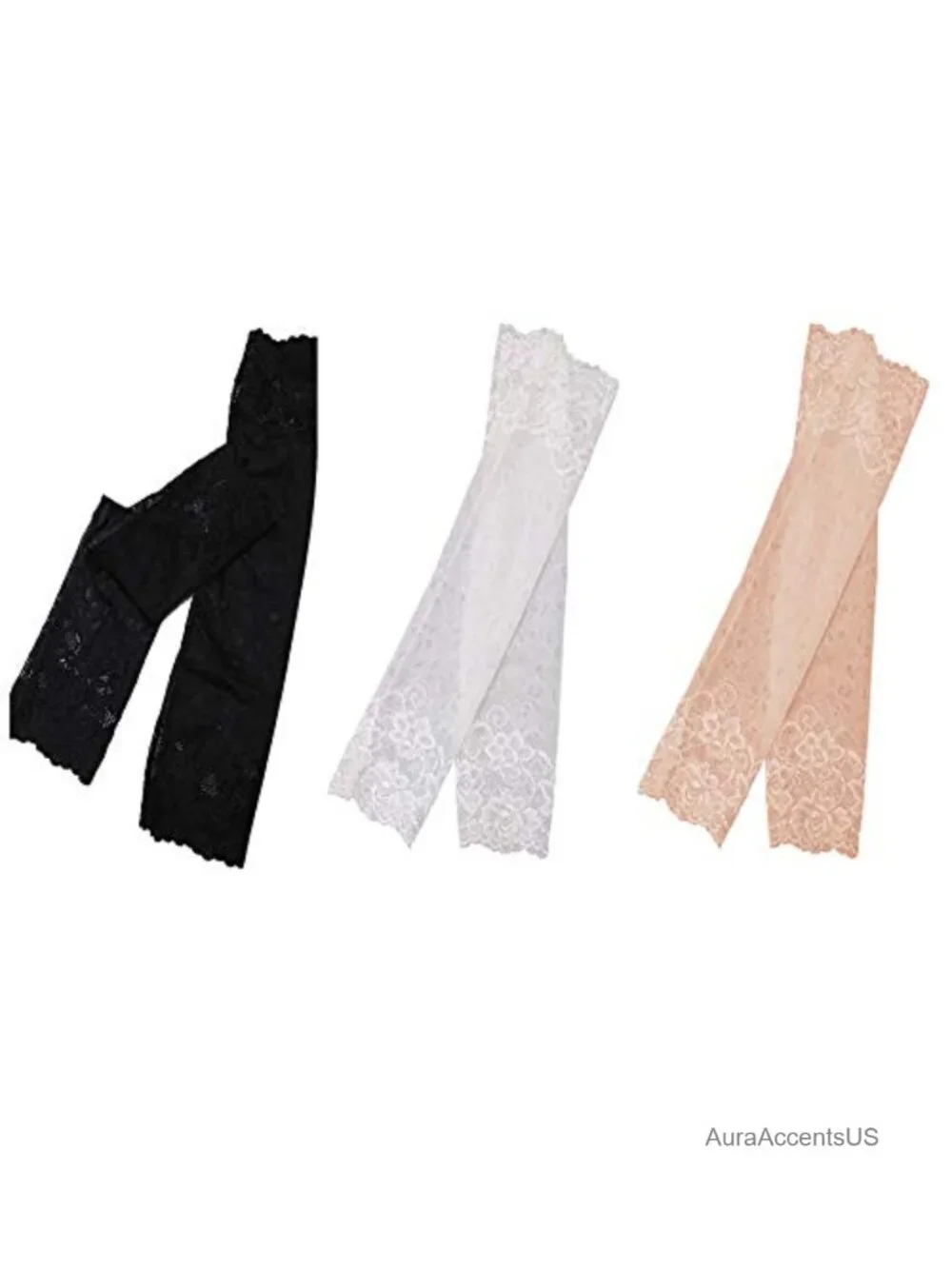 3 Pairs 38cm UV Protection Lace Arm Sleeves Fingerless Summer Driving Gloves